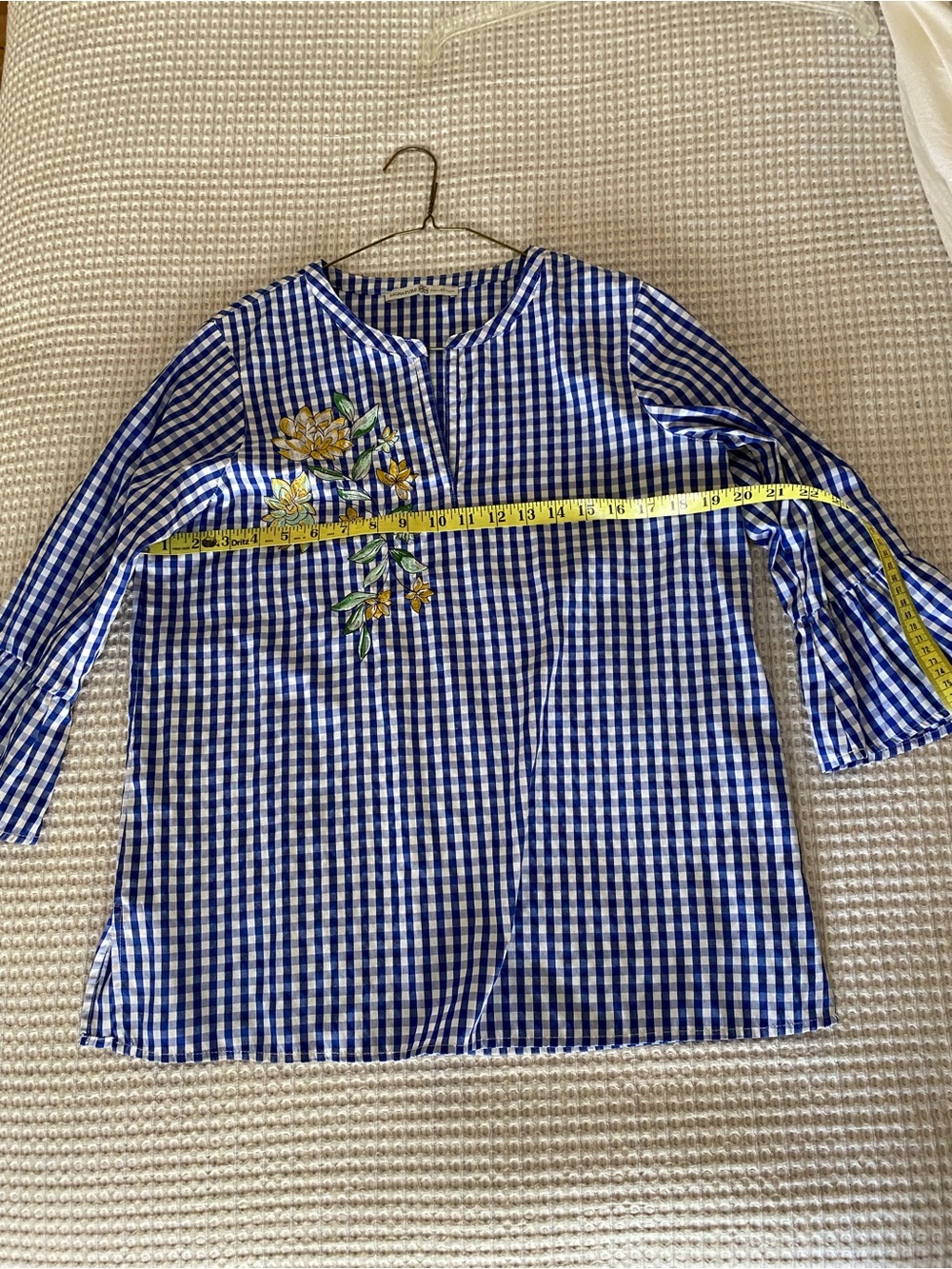 Blue Gingham Embroidered Women's Tunic Top